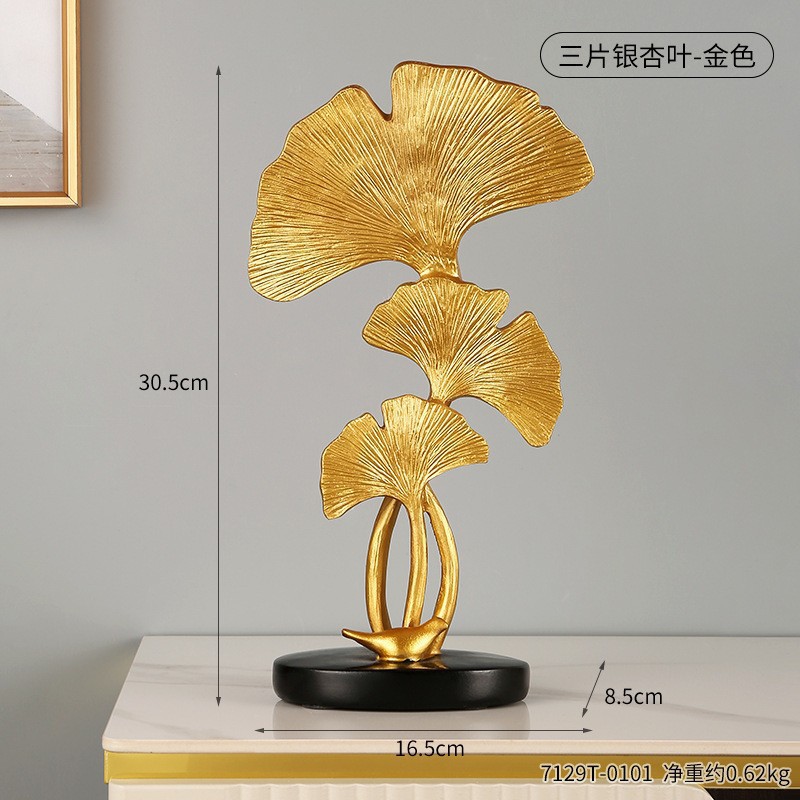 7129T-0101-Tres hojas de ginkgo biloba-oro