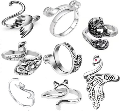 Ganchillo con hilo anillo cinta joyería gancho lana plata tailandesa apertura ajustable dedo índice tejido anillo de la cola con hebilla de marca