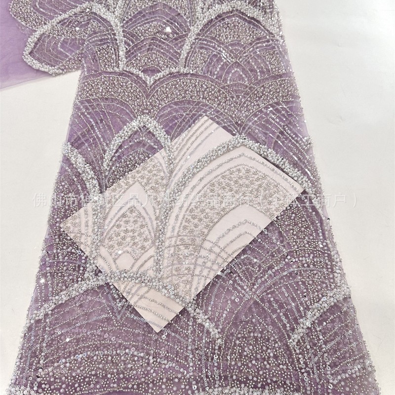 Tejido de bordado de tubo de perlas de alta moda vestido de boda tejido de moda Gaoding tejido de bordado de sequillas industria pesada image 5