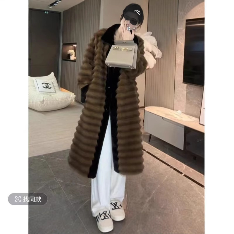 2024 high-end autumn and winter new imitation sable fur long over-the-knee slimming mink coat 2024 high-end autumn and winter new imitation sable fur long over-the-knee slimming mink coat