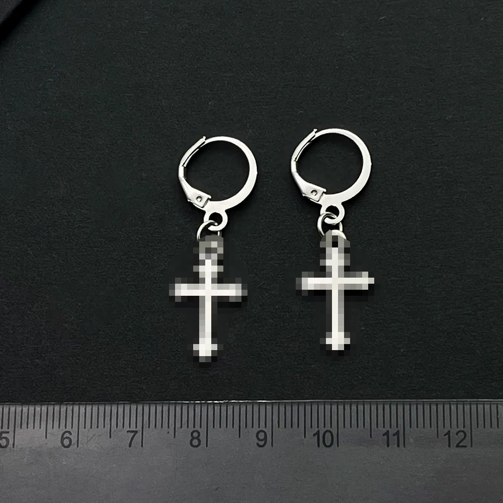 Серебряные серьги-кольца с крестом, старинное серебро, 3,65×1,2 см, лёгкие