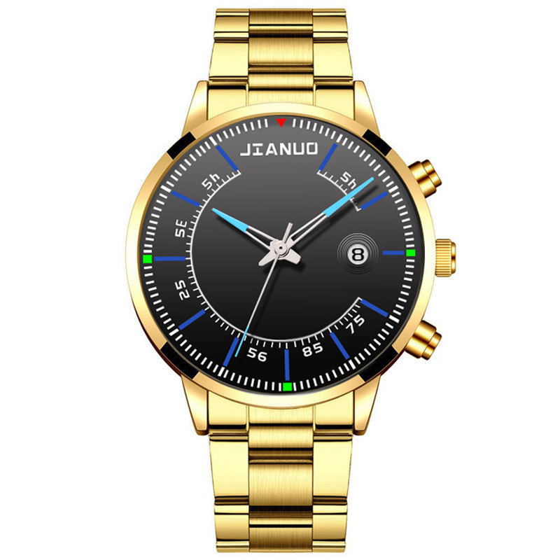 Reloj de correa de acero de negocios para hombres de comercio exterior Escala de moda con calendario reloj de cuarzo de aleación reloj de oro grande creativo de moda coreana