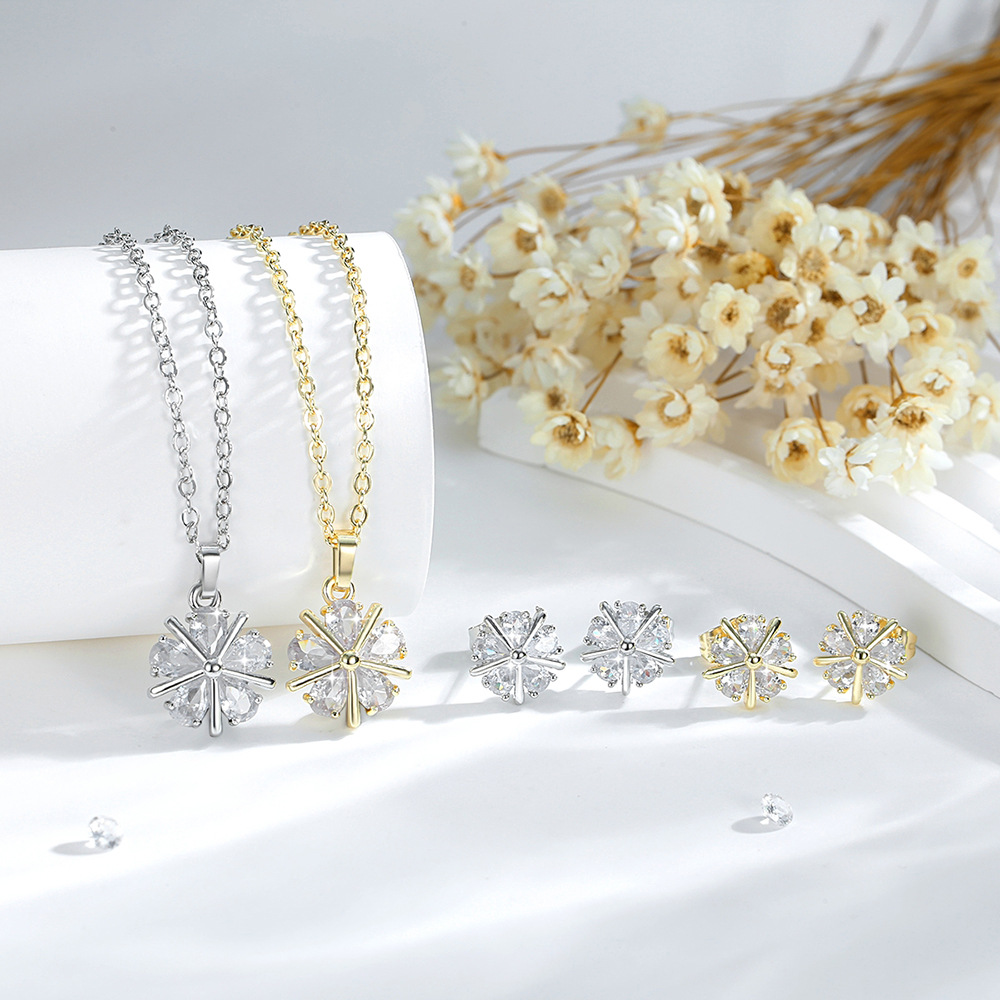 Joyas de moda transfronterizas para damas colgante de flores pernos de zircón de cobre 14K oro o joyas