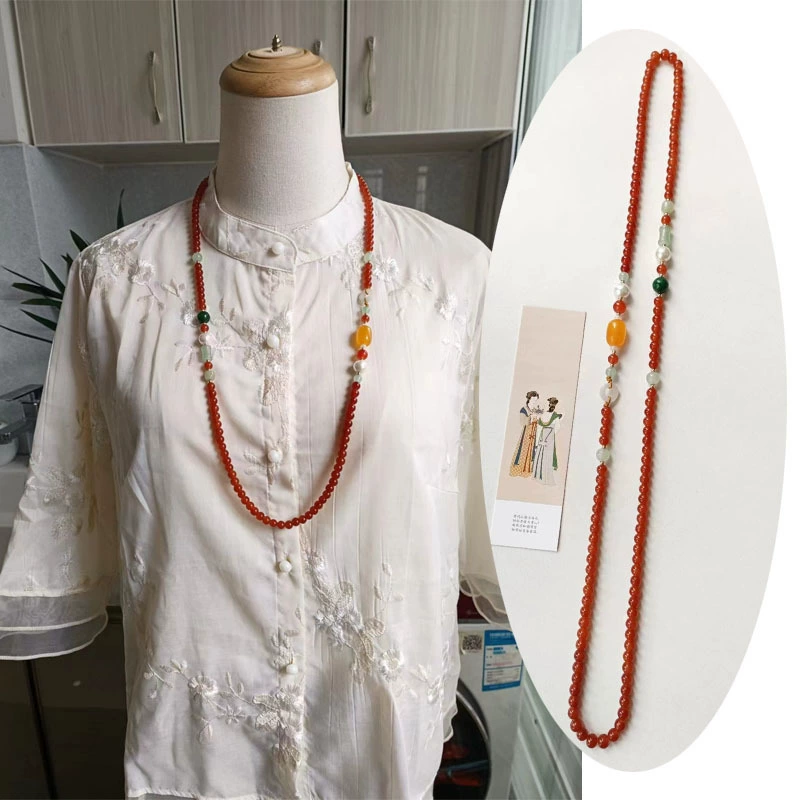 Long agate shoulder bag, chain, necklace, cheongsam, sweater, accessory, 108 beads, cinnabar, Chinese style