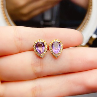New natural amethyst earrings S925 silver inlaid main stone 5*7mm Joker net red explosions women's jewelry wholesale