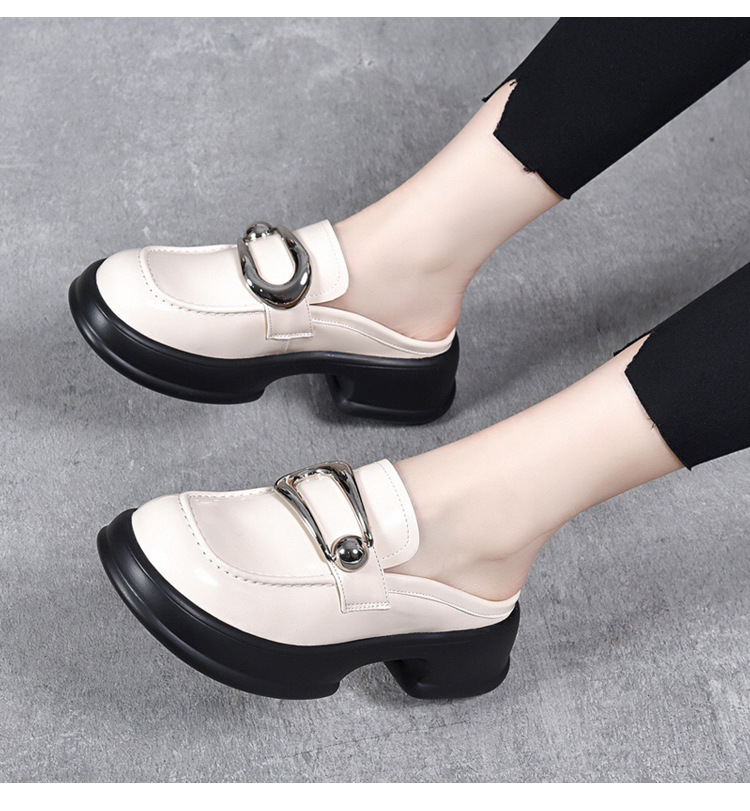 Dép sục bít mũi da thật mũi to đế dày phong cách loafer — Màu đen chi tiết 17