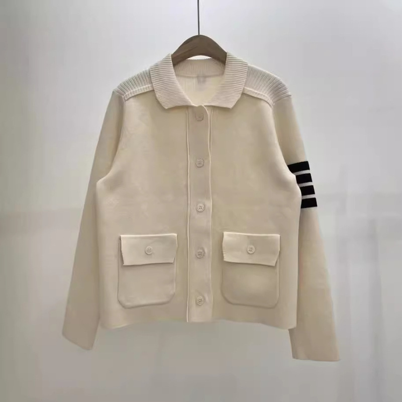 Age-reducing College-style Thick Polo Lapel Four-bar Loose Jacket Coat Women's Autumn and Winter Knitted Cardigan