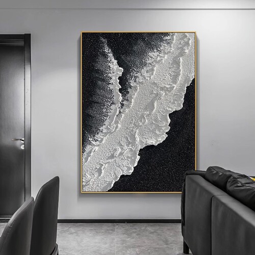 Black and white three-dimensional hand-painted oil painting modern minimalist living room decoration painting thick texture entrance decoration painting restaurant hanging painting