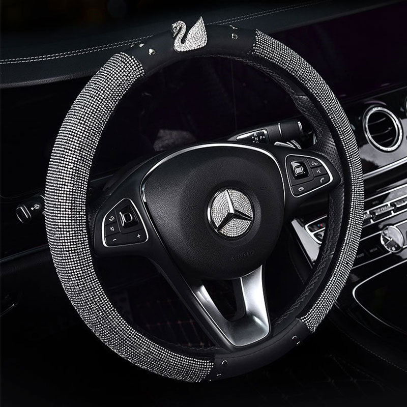 크로스 보더 다이아몬드 스티어링 휠 커버 드릴 스완 핫 드릴 핸들 자동차 크라운 스티어링 휠 사계절 유니버설 귀여운 여성