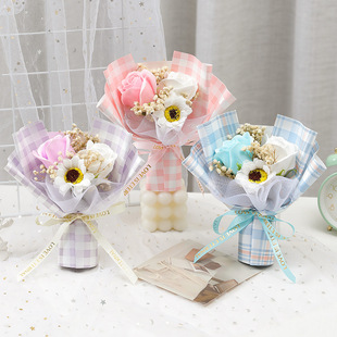 Mother's Day Valentine's Day Souvenir Three Flower Gift Box Handmade DIY Dried Flower Bouquet Soap Flower Promotion Small Gift
