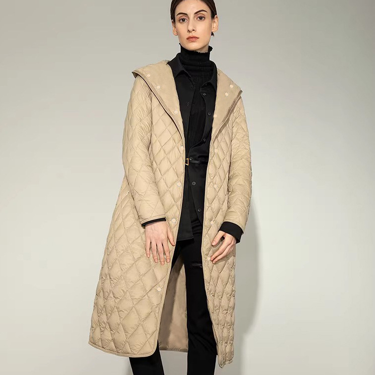 코트 라이너 경량베이스 이너웨어 경량 다이아몬드 모양의 격자 모자 긴팔 다운 재킷 여성 모자