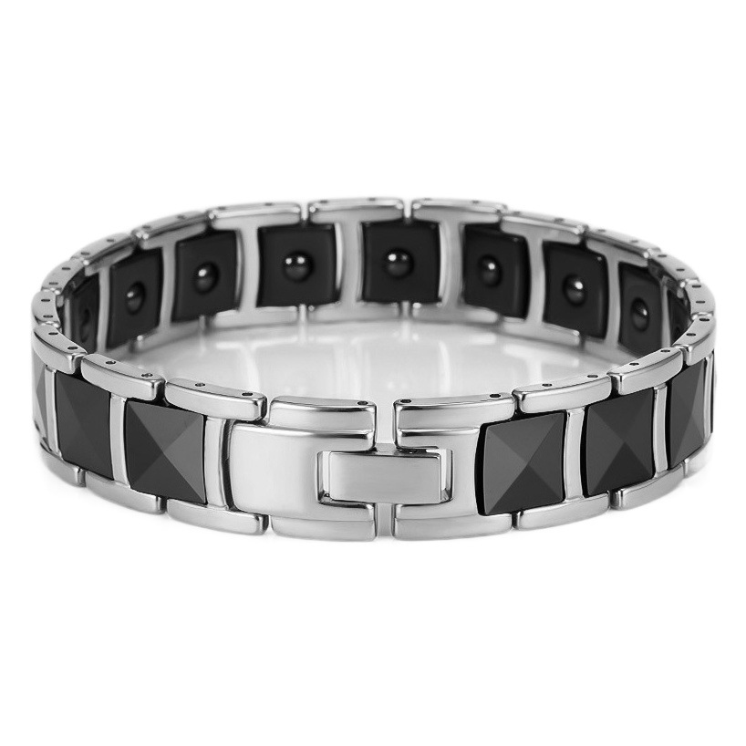 Joyería europea y americana de acero inoxidable con cerámica negro pirámide forma niños imán pulsera simple joyería al por mayor