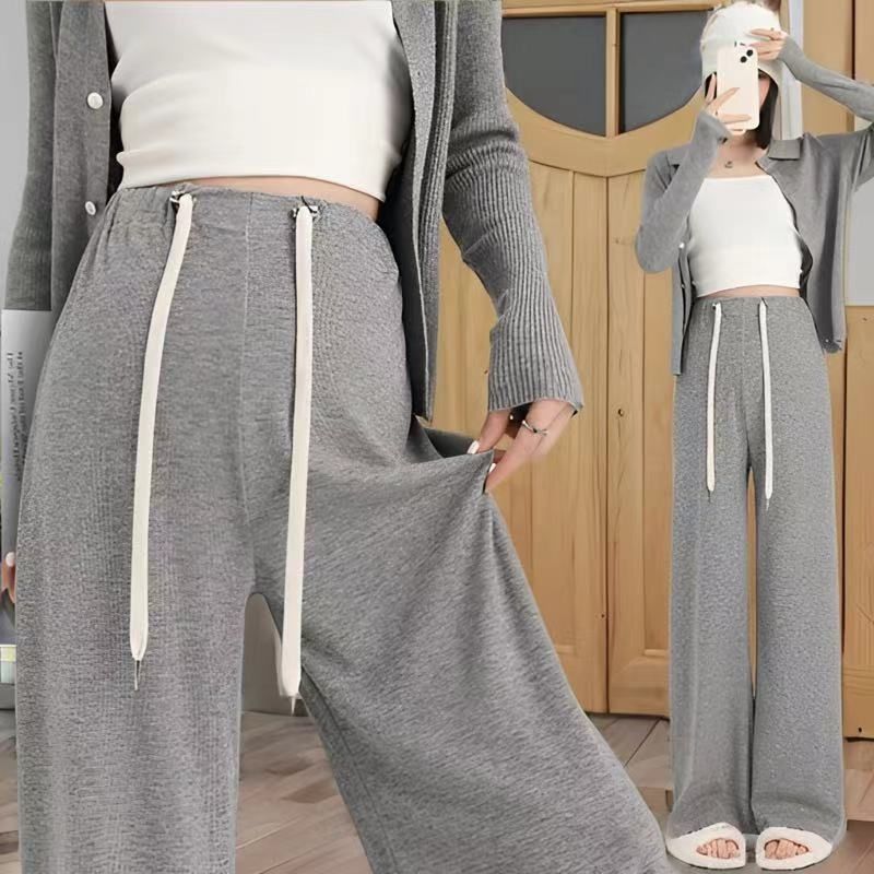 Maternity Wear Spring and Autumn New Style Glutinous Rice Pants Can Be Worn before and after Pregnancy, Slimming Drawstring Pig Nose Buckle Winter Fleece-Lined Wide-Leg Pants