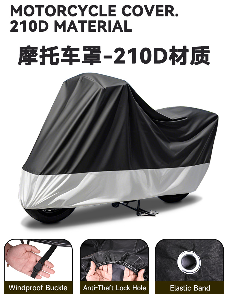 Customized Motorcycle Cover Rainproof, Sunproof and Dustproof Cover 210D Motorcycle Cover Full Coverage Factory Wholesale