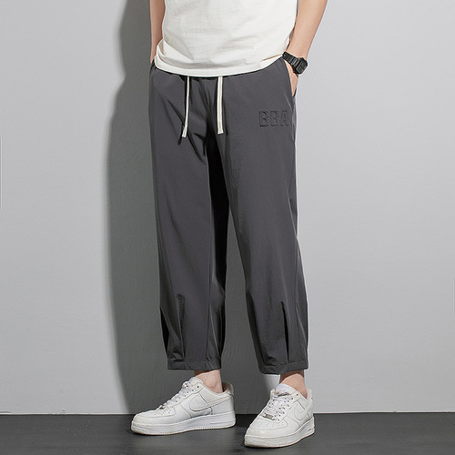 Extra-large code 300 pounds men's summer thin ice silk casual ankle-length pants loose plus size fat men's long pants
