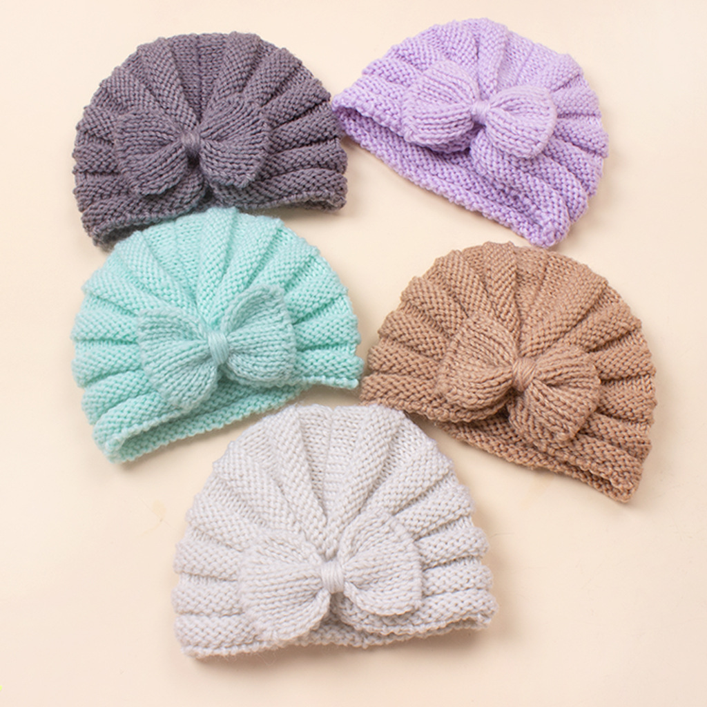 Children Unisex Fashion Solid Color Bow Knot Knitted Wool Cap display picture 9