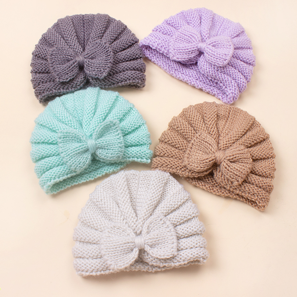 70g Weight Hat Classification Wool Cap Hats Type Daily Occasion Solid Color, Bow Knot Pattern Winter, Spring, Autumn Season Children Unisex Gender Knitted Design Fashion Style Children Unisex Fashion Solid Color Bow Knot Knitted Wool Cap 8