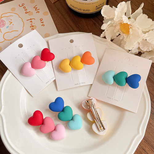 Girls Candy Color Three-dimensional Love Heartbreak Hair Clip New Baby Clip Hair Clip Children's Duckbill Clip Hair Accessories Wholesale
