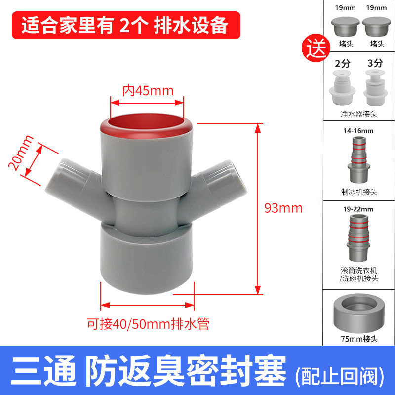 台所の水槽の野菜を洗うたらいの下水器の部品の下水管路の臭いを防ぐ神器の三方の排水管路の二合一|undefined