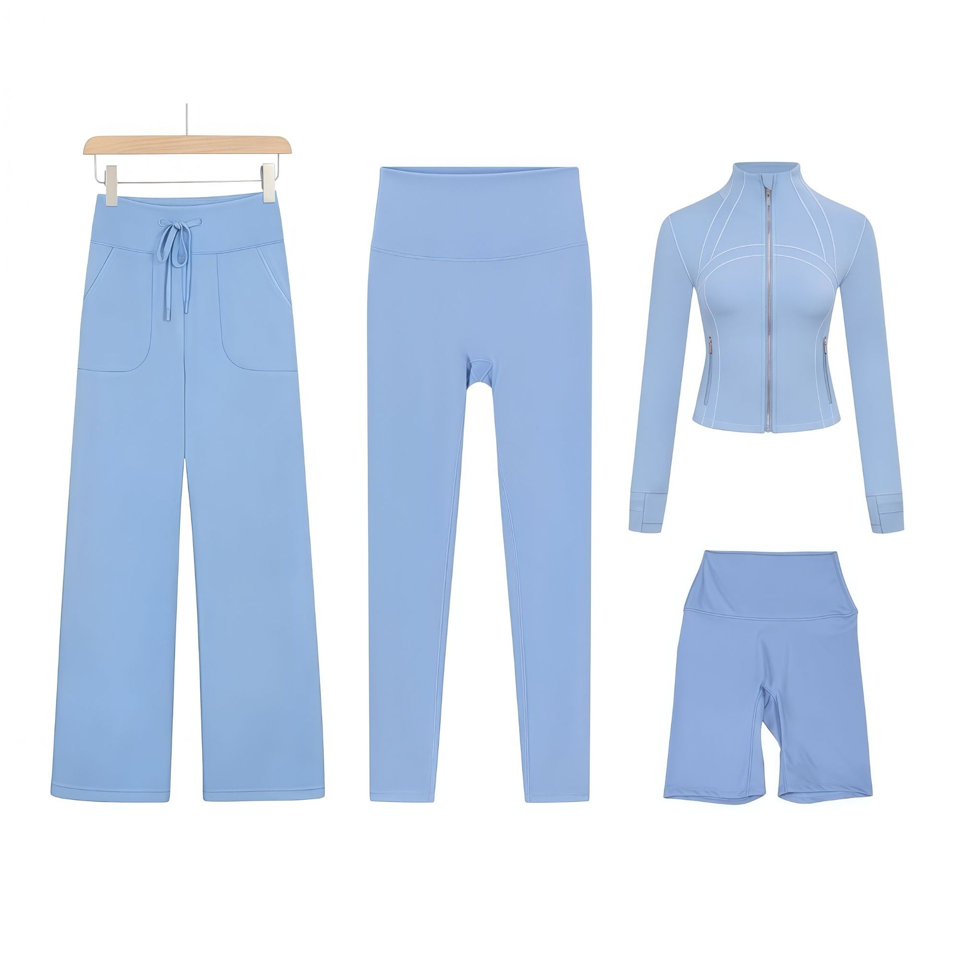 Women’s Four Piece Active Set With Cropped Pants And Jacket_voghion.com