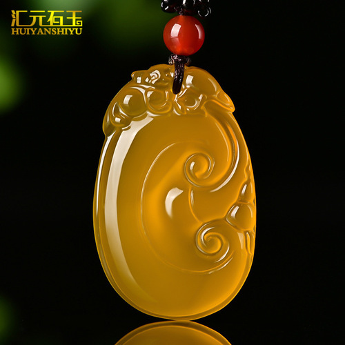 Natural yellow agate Guanyin Buddha pendant chalcedony jade safe buckle Ruyi pendant live supply welfare model