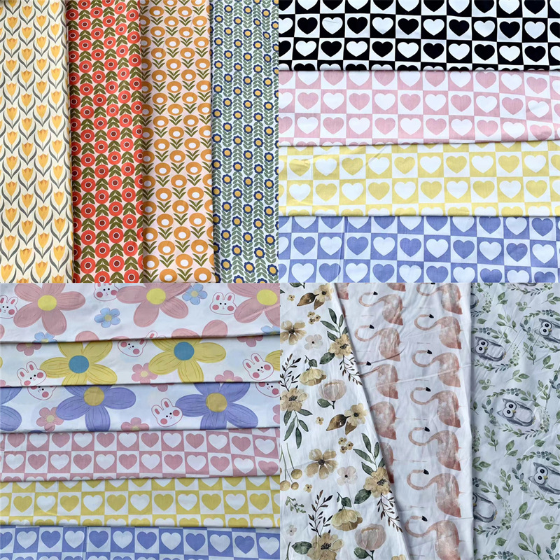 家居卡通纯棉布料 手工童装小清新碎花斜纹棉布 床品印花加工批发