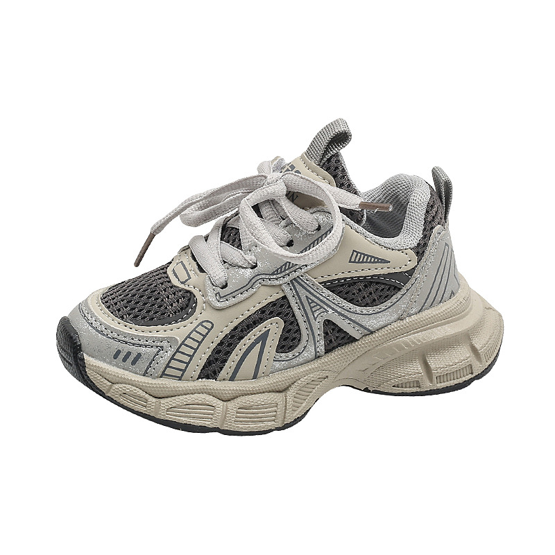 Tênis esportivo infantil de primavera, respirável, em malha, tamanhos médio e grande, para meninos e meninas, modelo "Dad Shoes"._voghion.com