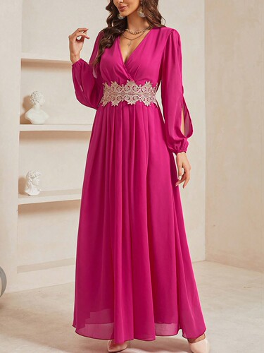New European and American Long Dress for Evening Events—V-Neck Dress for Women, Waist-Slimming, Slimming, Elegant, and Graceful Evening Gown