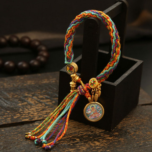 New Eight Patron Saints Thangka Bracelet Xizang Style Decoration Women's Bracelet Handmade Woven National Trend Bracelet Colorful Rope