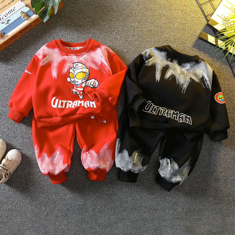 6097 Ultraman ropa traje de suéter para niños 2024 nuevo traje de dos piezas de otoño para niños de dibujos animados para bebés