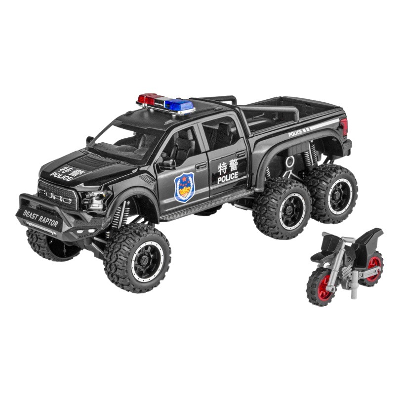 1:24 Ford Raptor policía coche de aleación tire hacia atrás con sonido y luz Ciudad vehículo especial Chenghai entrega al por mayor