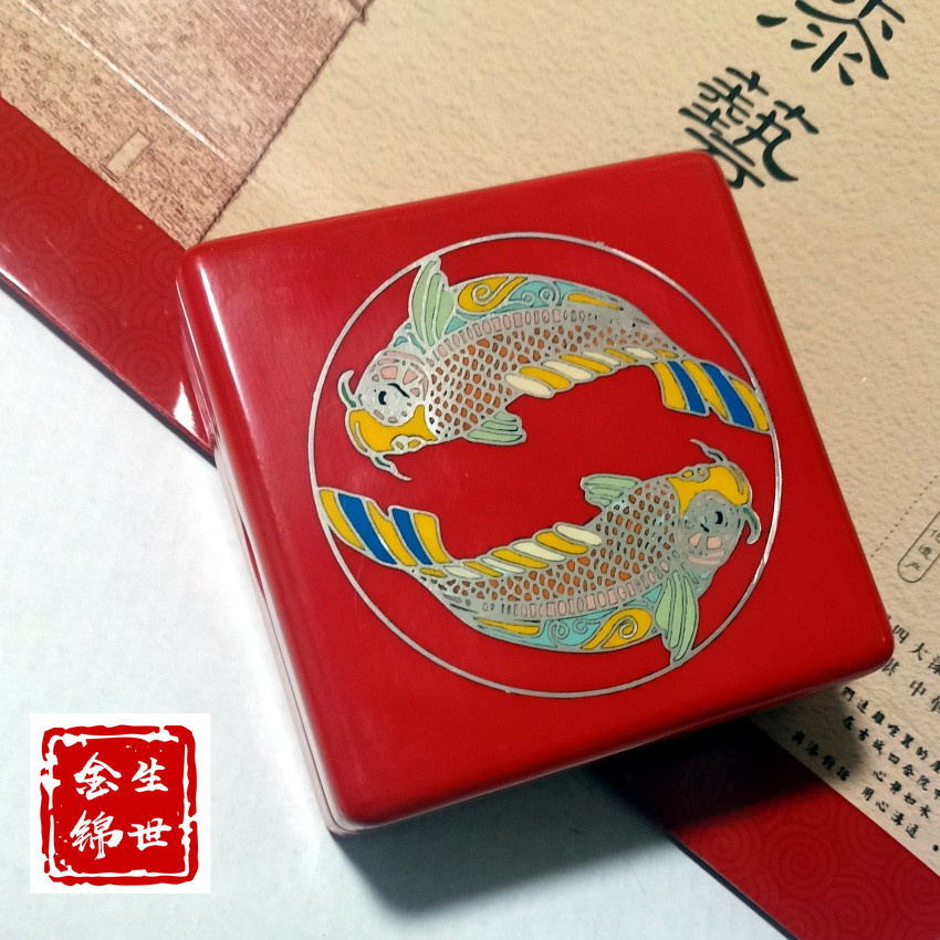 大漆非遗饰品盒木质银丝镶嵌漆艺迷你收纳盒嵌丝彩绘漆器礼品木盒