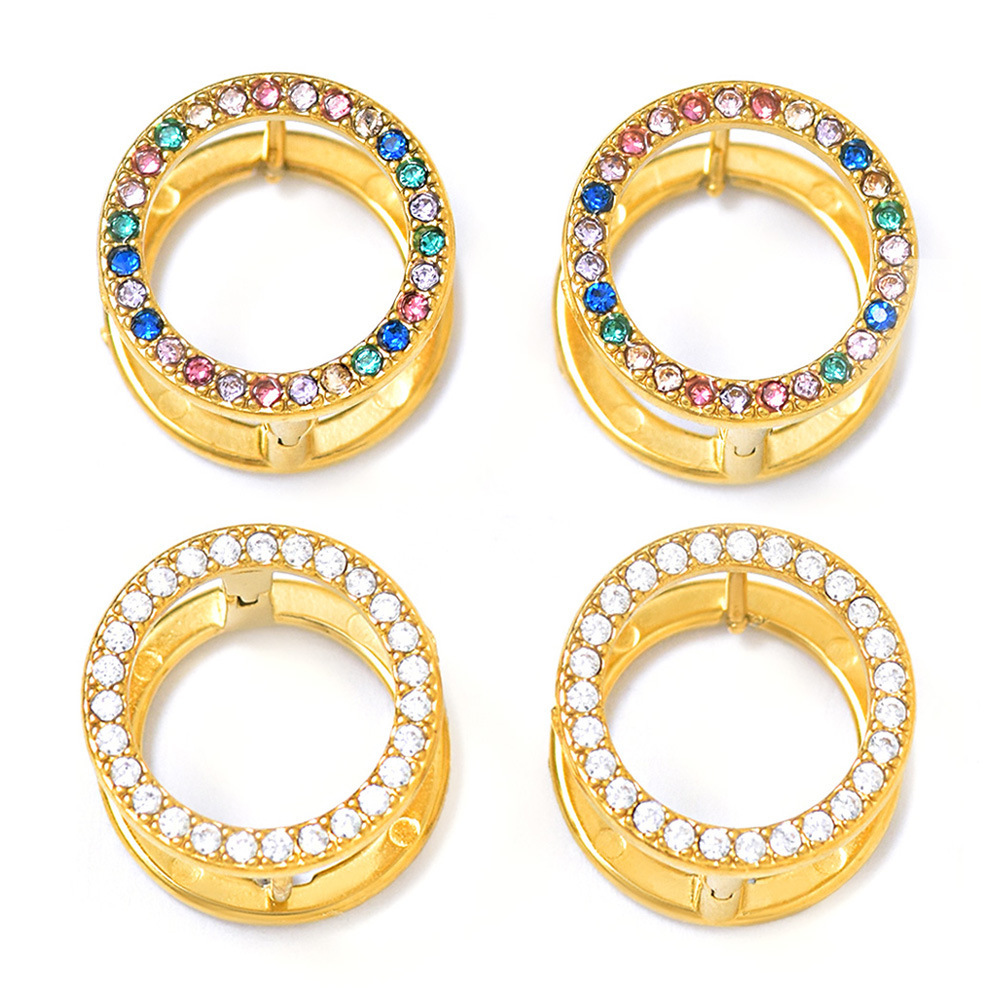 Square Sugar Mixed Color Zircon Double Sided Earrings With Light Luxury And High Grade Stainless Steel PVD Exquisite Circle Earrings For Women_voghion.com