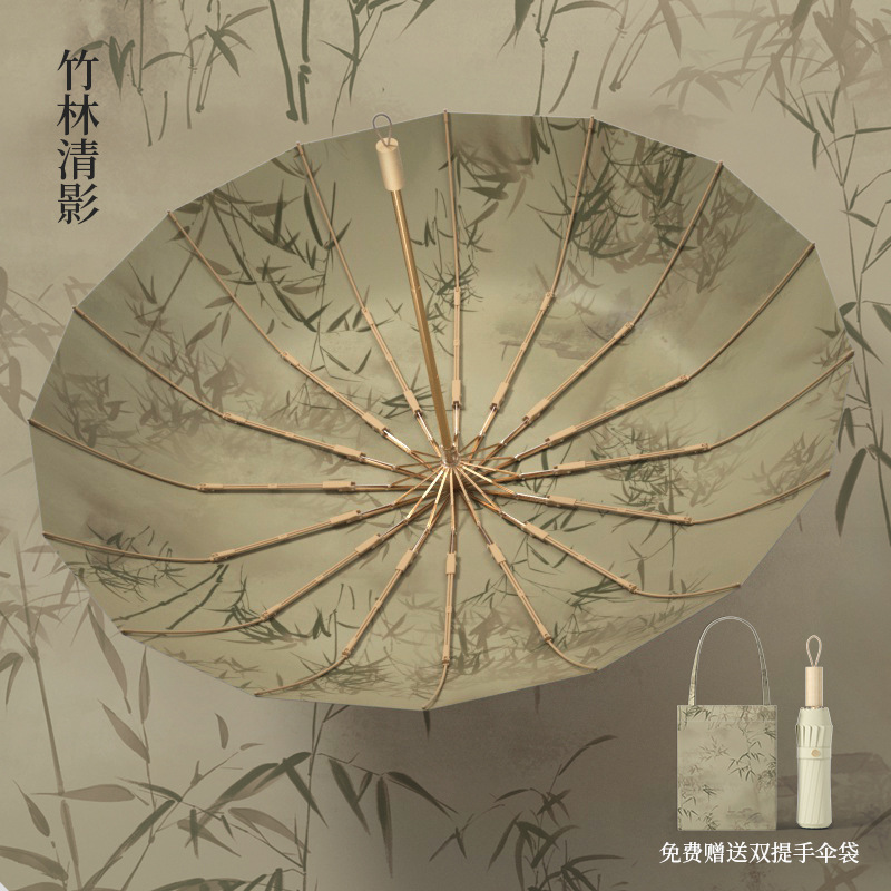雨伞加大加固复古高颜值16骨彩胶太阳伞女生防晒防紫外线遮阳伞|undefined