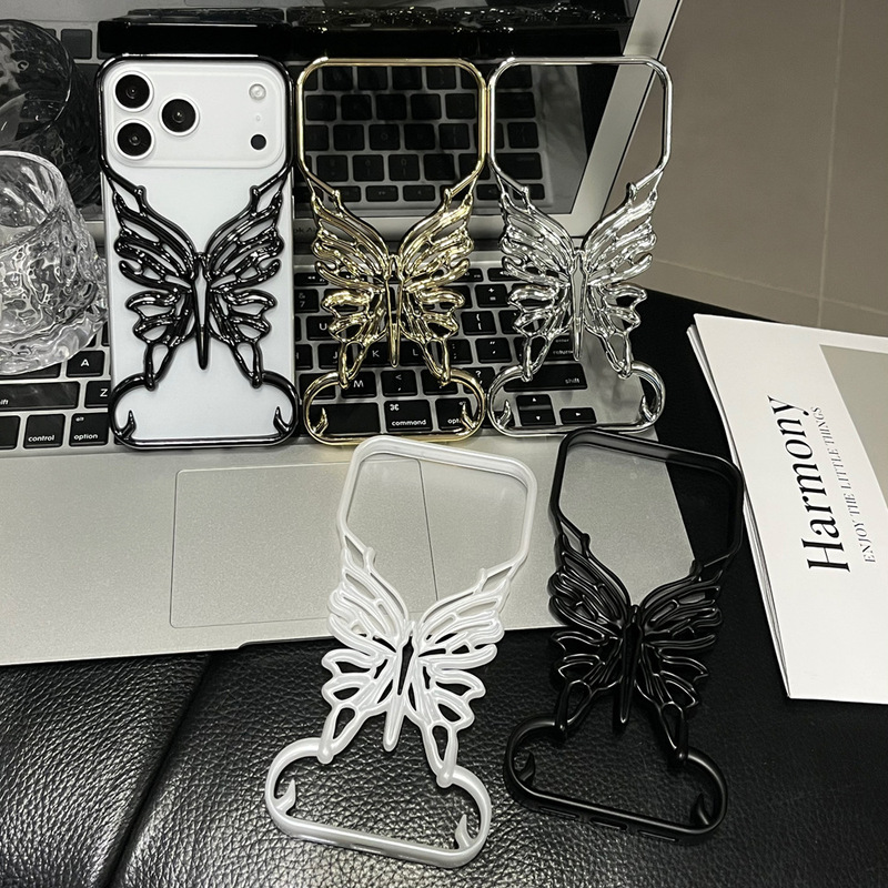 ins高级感电镀蝴蝶适用iPhone17promax苹果16手机壳无边框镂空15p|undefined