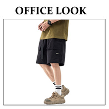 美式短袖男夏季拉链装饰大口袋工装短裤宽松户外机能五分裤潮