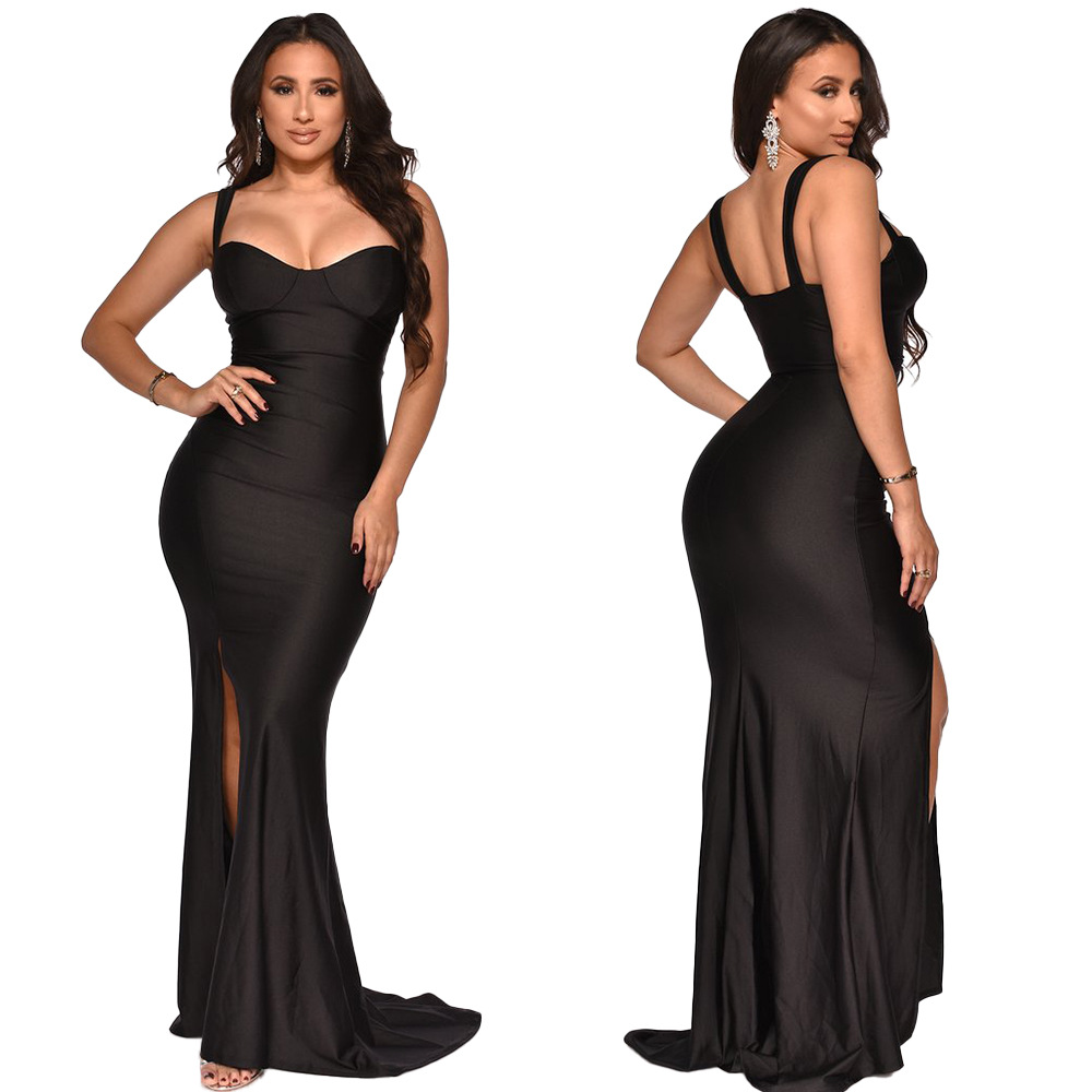 Women's Regular Dress Fashion V Neck Slit Patchwork Sleeveless Solid Color Maxi Long Dress Daily display picture 5