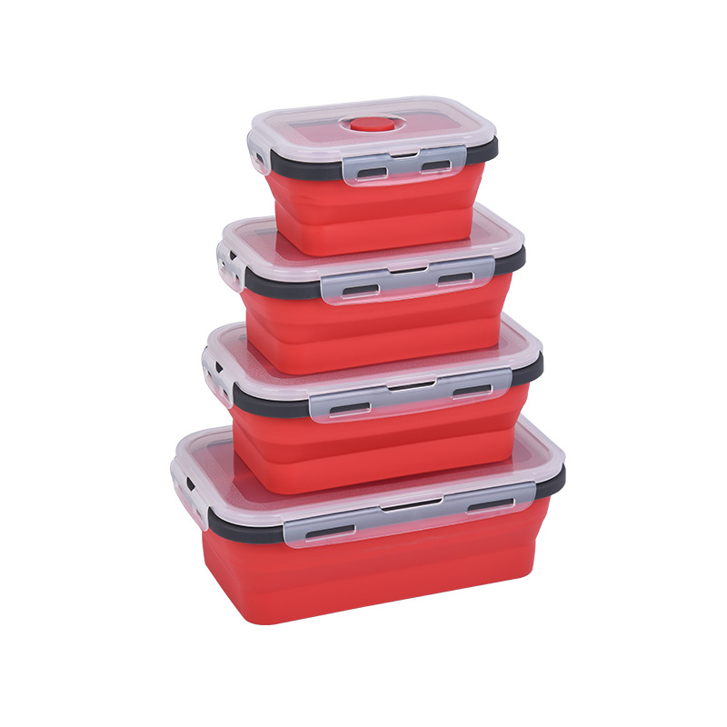 Caja de almuerzo plegable de silicona caja de espuma de viaje al por mayor plegable de grado alimenticio con cubierta de cubierta