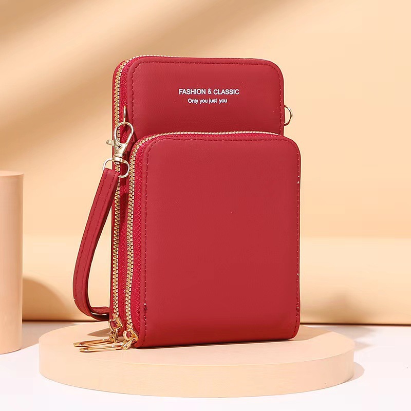 【Promoción】Bolso de Teléfono Multifuncional de Color Sólido, Nuevo Bolso de Cuero Pequeño de Un Solo Hombro, Bandolera, con Cierre de Dos Vías, Bolso de Mujer Transfronterizo