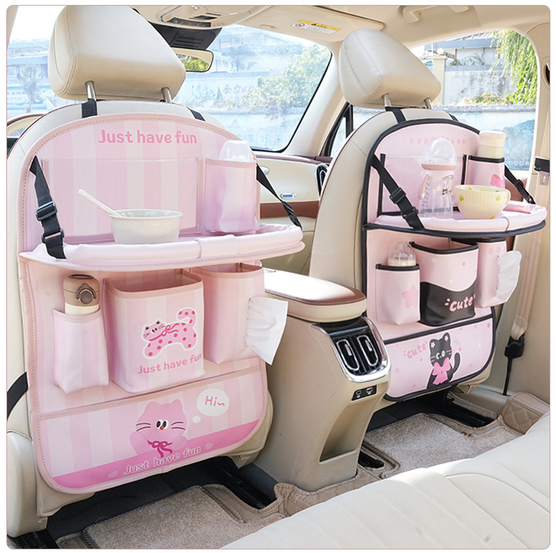 Car-Mounted Small Table, Foldable Car Trash Can, Storage Bag, Cartoon Creative Car Seat Back Dining Table Storage Hanging Bag