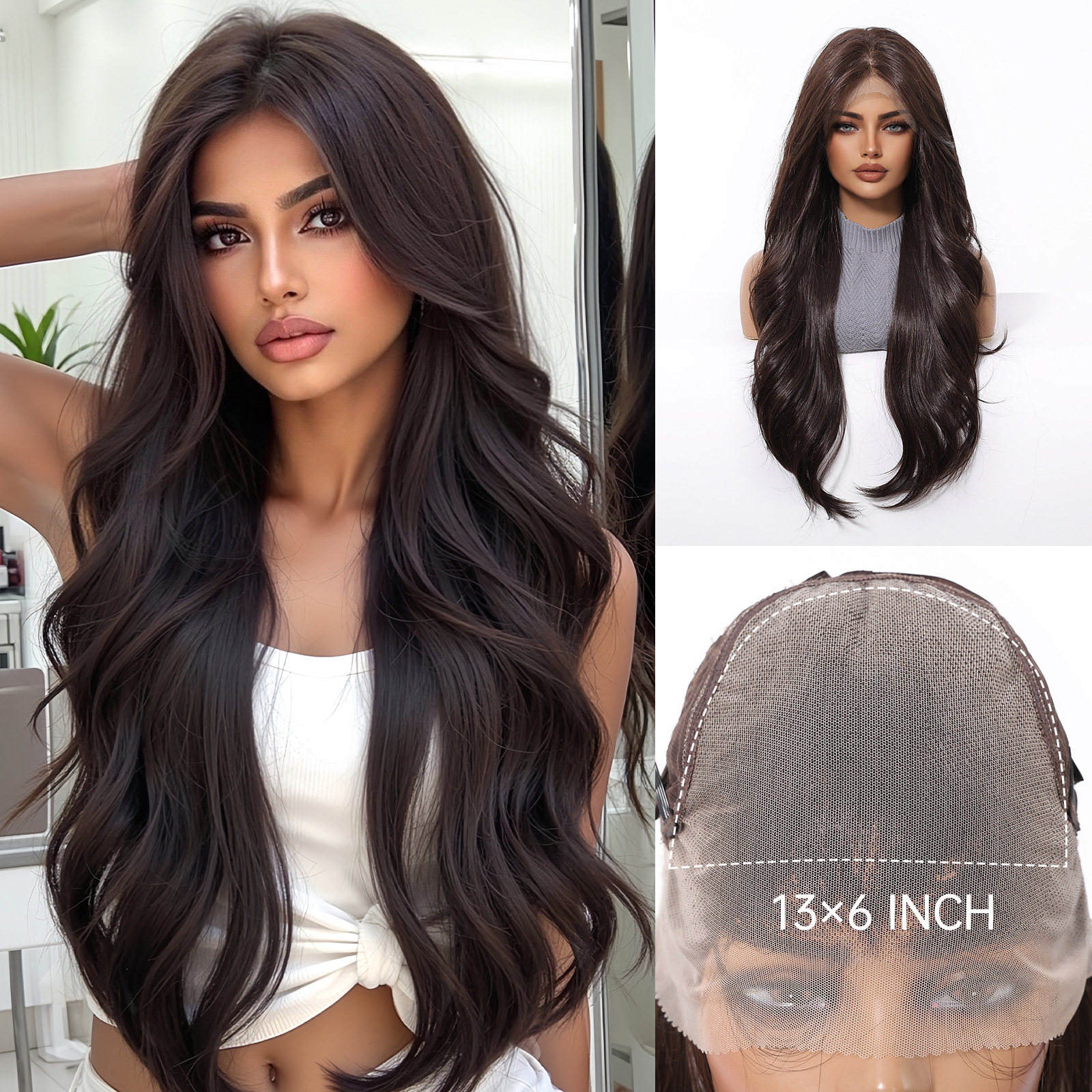 Peluca de encaje Futura de gran tamaño 13*6 para mujer, cabello largo y rizado en degradado marrón claro, peluca completa.
