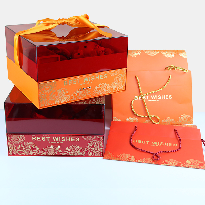 双层结婚伴娘伴手礼盒亚克力透明包装盒空盒子喜糖满月生日礼物盒