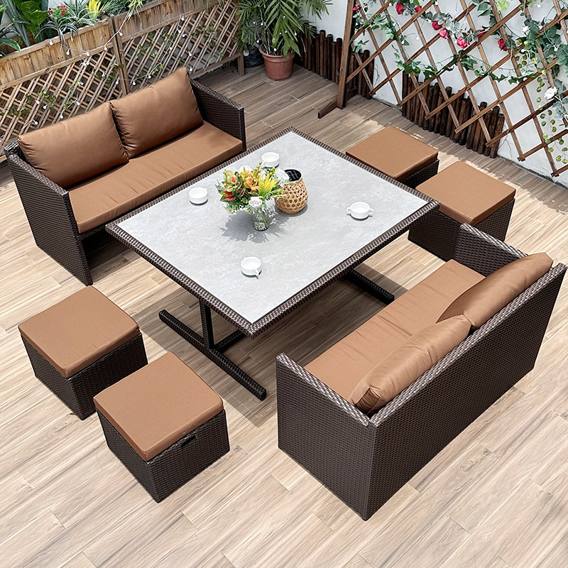 Sofá de caña de ocio al aire libre patio jardín fusionado almacenamiento mesa de caña tabla de piedra tabla de madera de plástico tabla al aire libre