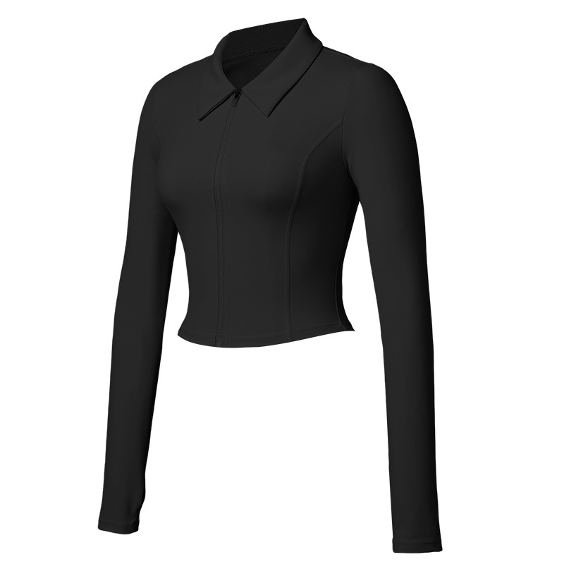 Tenis de mujer corta cremallera cardigan otoño invierno manga larga con solapa chaqueta deportiva de yoga de secado rápido