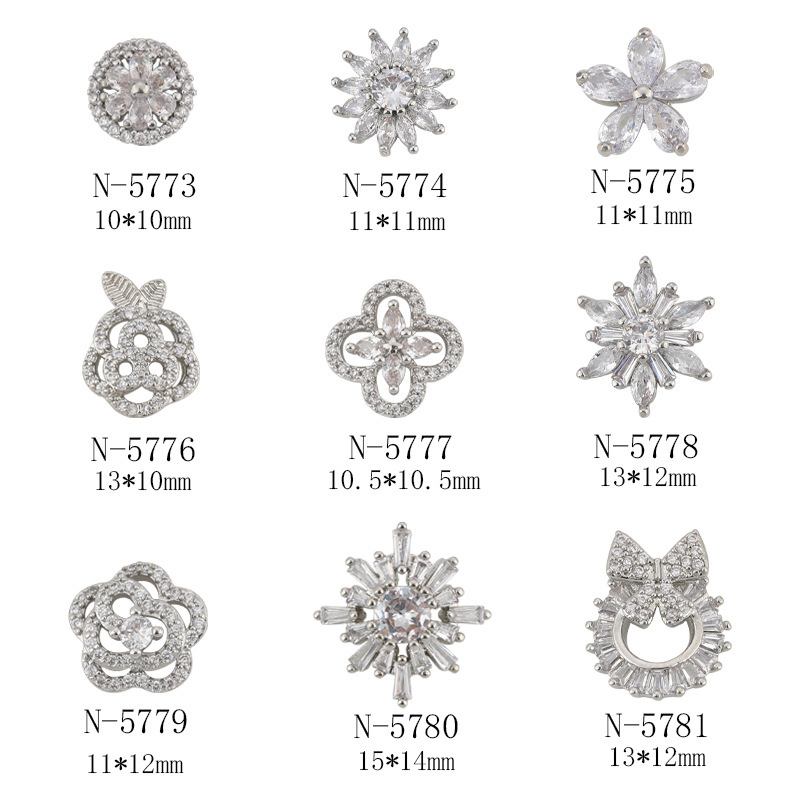 Nail art luxury zircon jewelry high color bride wear armor high-end silver flower nail decorations wholesale Nail art luxury zircon jewelry high color bride wear armor high-end silver flower nail decorations wholesale