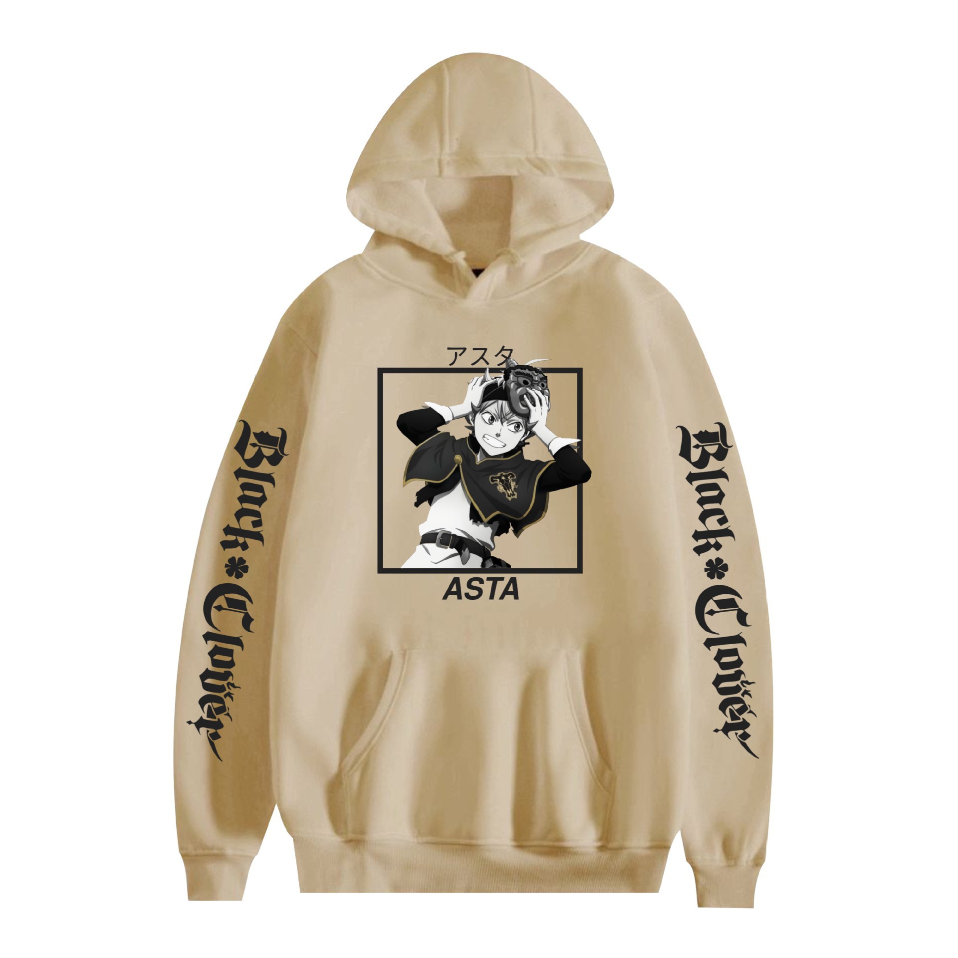 Suéter con capucha periférico de animación de trébol de cuatro hojas negro bidimensional marca de moda sudadera con capucha suelta casual más chaqueta de terciopelo nuevo