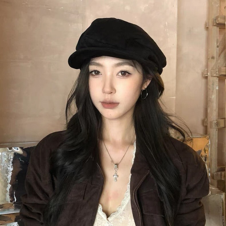 贝雷帽女小众复古做旧日系报童帽大头围显脸小不森系气质八角帽|undefined