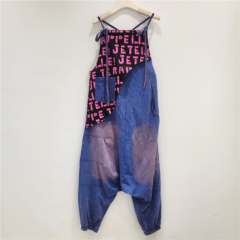 Moda personalizada, moda, overoles de colores frescos y brillantes, ropa de verano de las mujeres, nueva impresión a juego de colores, pantalones holgados de pierna ancha sueltos y delgados
