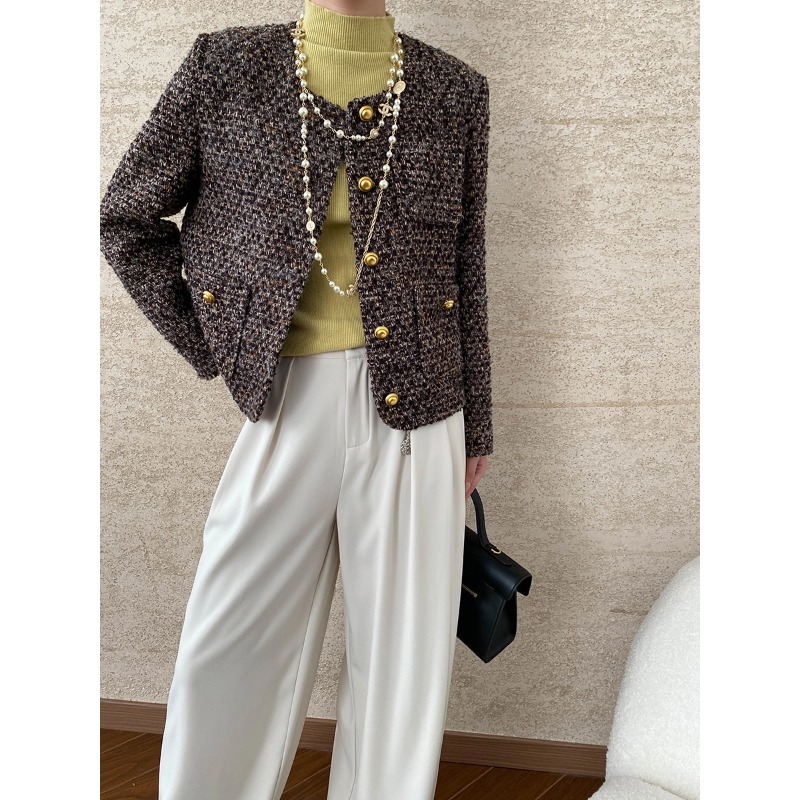 Sinan Classic Box-style Heavy-weight Woven Tweed Chanel Coat High-end Short SN6474