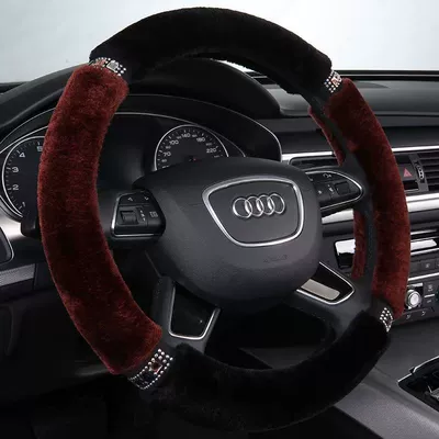 Diamond Embellishments, Stylish Plush Car – Steering wheel cover - premium-plush-coffee-black-38cm-steering-wheel-cover-with-inner-ring
